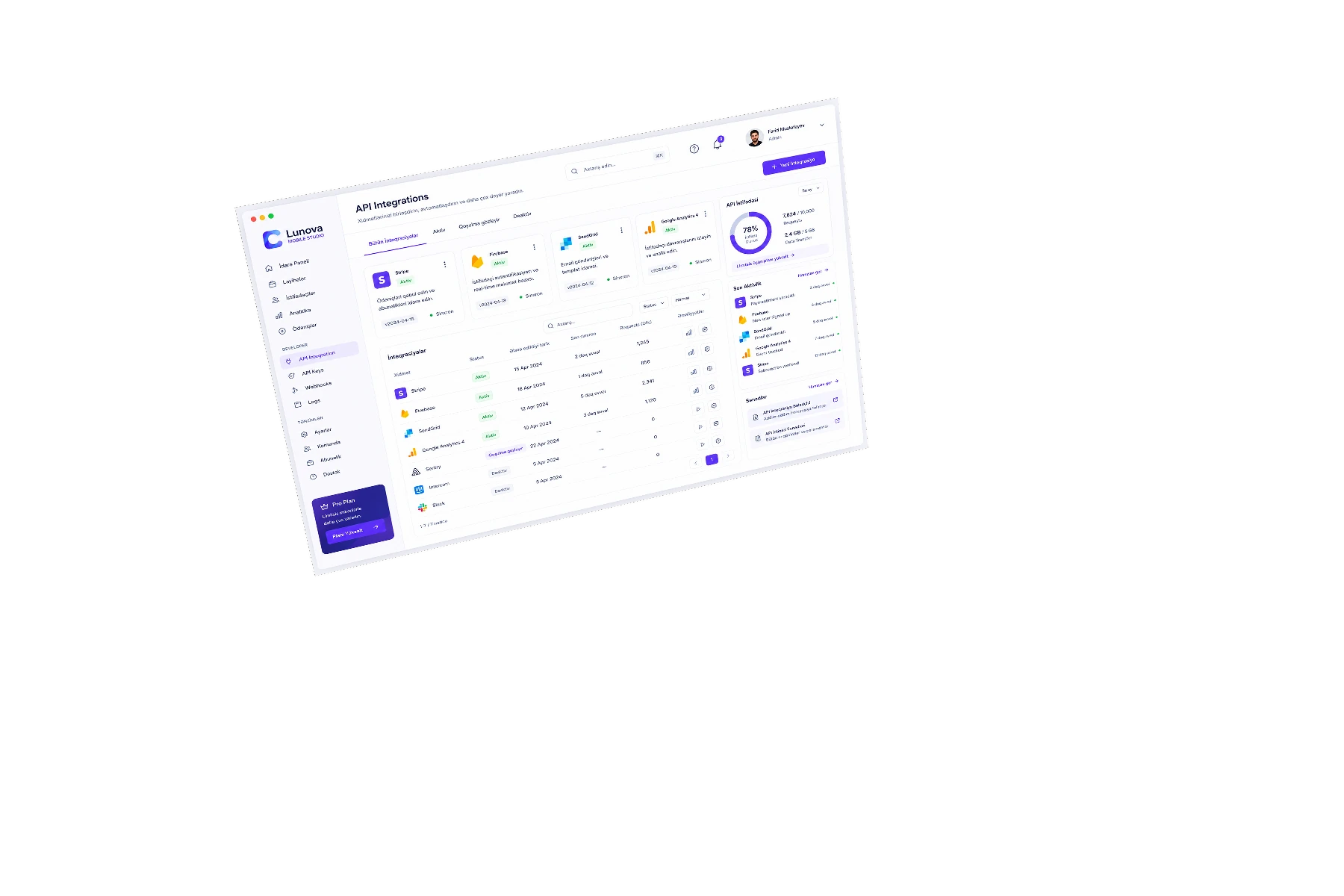 API inteqrasiyası desktop interfeysi